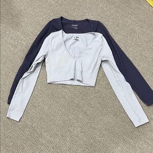 Garage Purple and White Long Sleeve Crop Tops